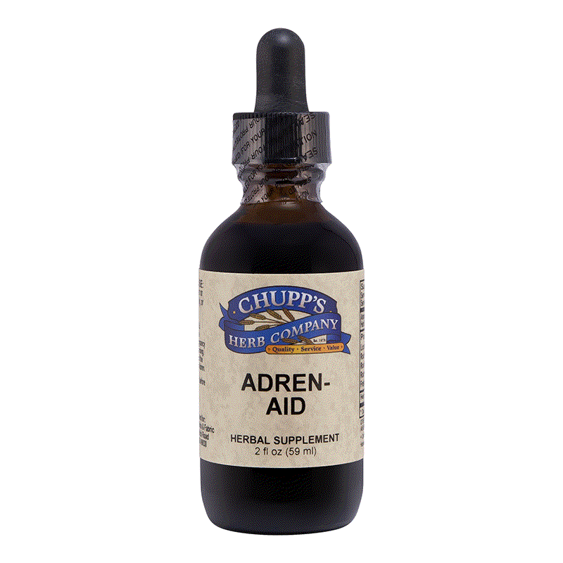 Adren-Aid herbal supplement dropper bottle by Chupp's Herb Company, 2 fl oz