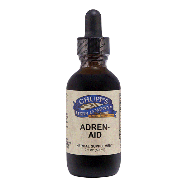 Adren-Aid herbal supplement dropper bottle by Chupp's Herb Company, 2 fl oz