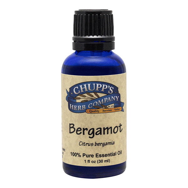 Blue bottle of 100% pure bergamot essential oil with citrus scent for acne-prone and oily skin care.