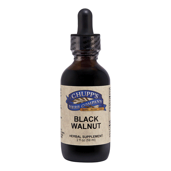 Chupp's Herb Company Black Walnut herbal supplement bottle with 1000mg per serving for tooth and gut health.