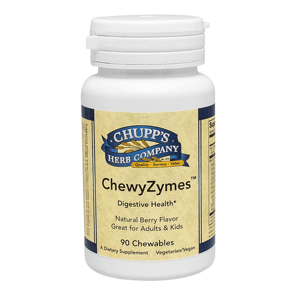 ChewyZymes chewable digestive enzyme supplement for adults and kids with natural berry flavor