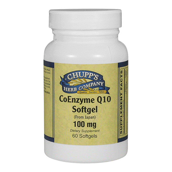 Coenzyme Q10 softgel supplement 100mg for daily heart support with no preservatives, 60 capsules bottle