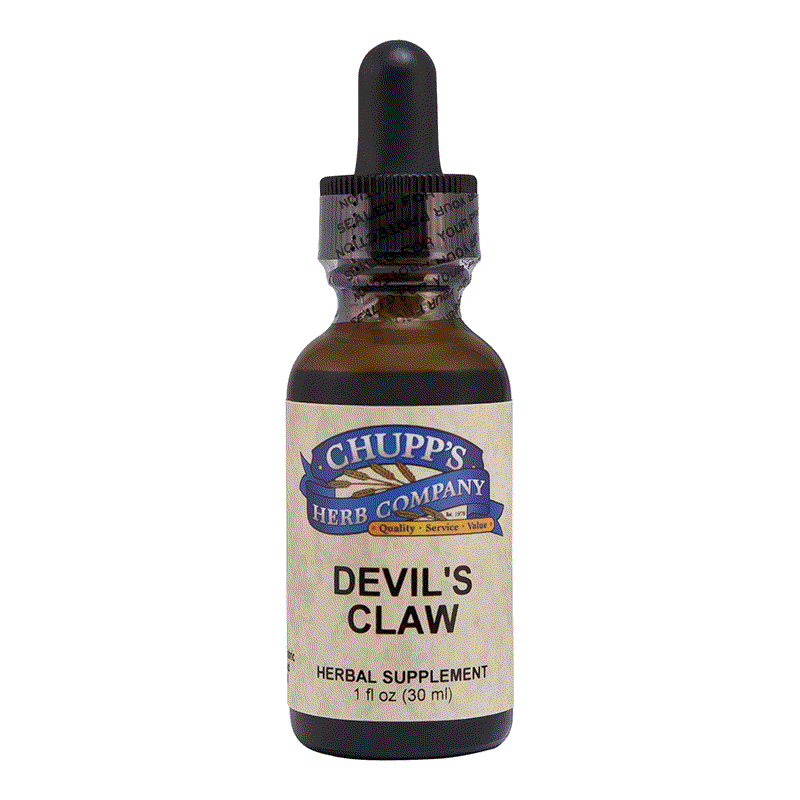 Devil's Claw herbal joint support alcohol-free liquid extract drops in a 1 fl oz bottle