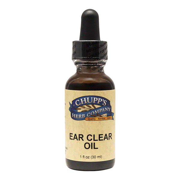 Ear Clear Oil 1 fl oz bottle by Chupp's Herb Company supports ear health with garlic and mullein for all ages.