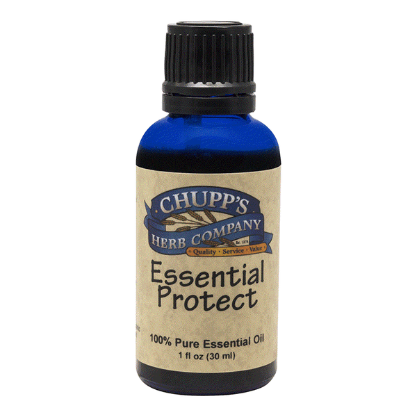 Chupp's Herb Company Essential Protect 100% pure essential oil in blue bottle for immune support and seasonal use