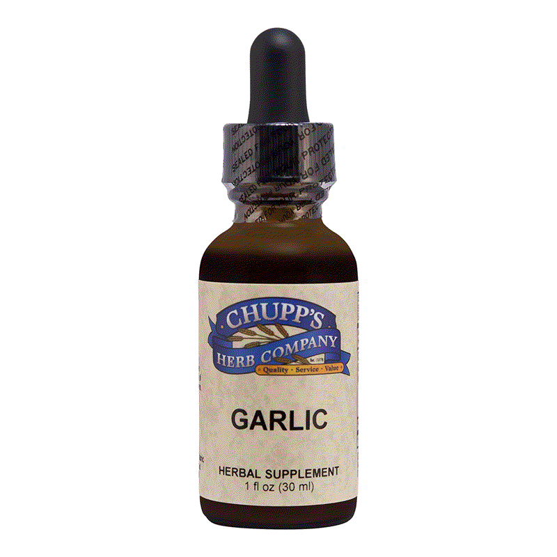 brown glass bottle of odorless garlic extract herbal supplement with dropper cap
