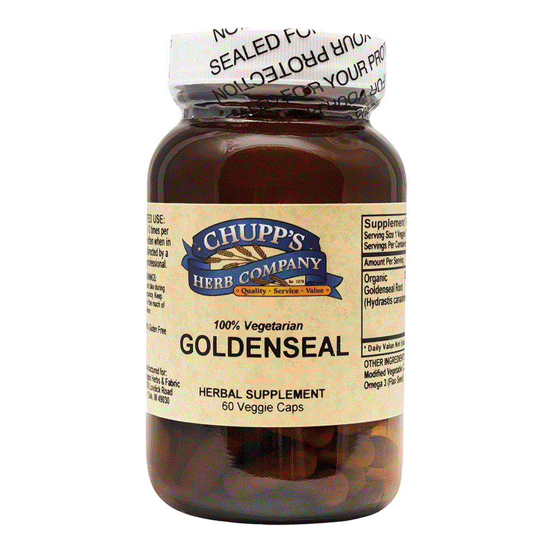 Chupp's Herb Company Goldenseal 250mg root extract vegetarian herbal supplement bottle with 60 veggie capsules