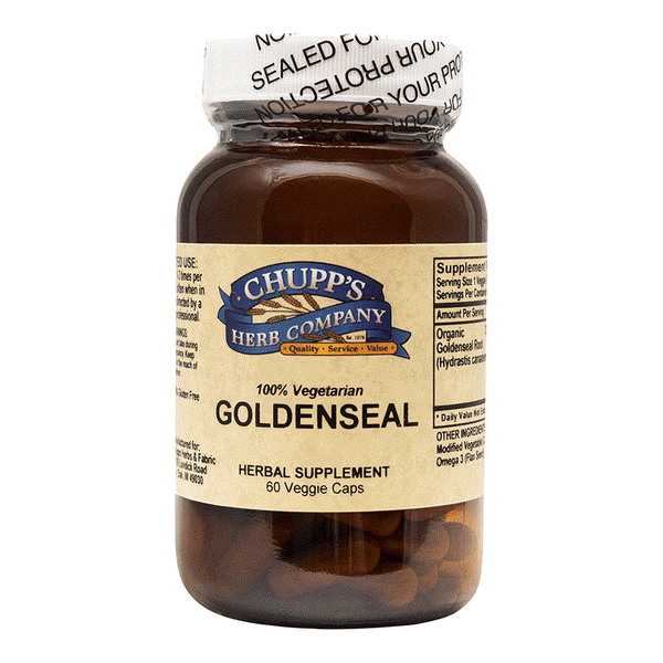 Chupp's Herb Company Goldenseal 250mg root extract vegetarian herbal supplement bottle with 60 veggie capsules