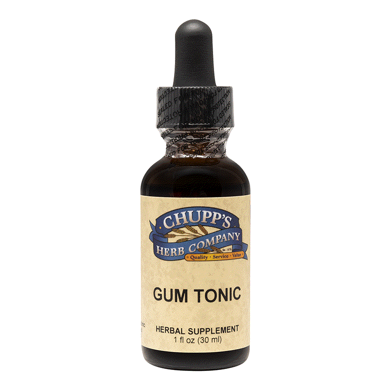 Herbal gum blend tonic with myrrh and goldenseal in a 1 oz dropper bottle