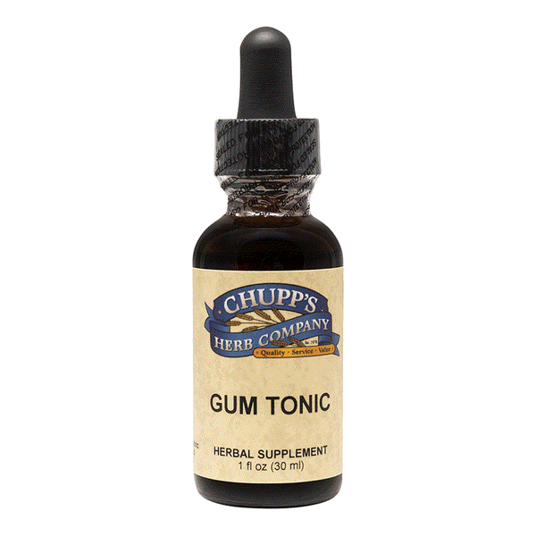 Herbal gum blend tonic with myrrh and goldenseal in a 1 oz dropper bottle