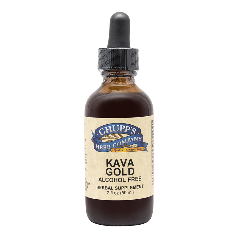 Kava Gold Liquid alcohol-free herbal supplement with kava root blend in 2 oz bottle