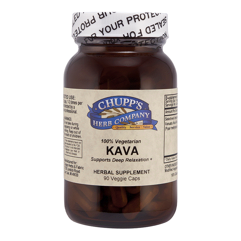 Chupp's Herb Company Vanuatu Kava Root 400mg gluten-free herbal supplement capsules for deep relaxation