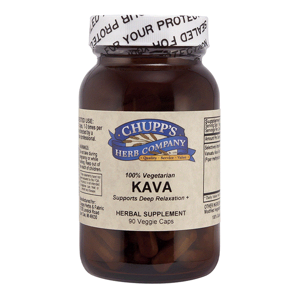 Chupp's Herb Company Vanuatu Kava Root 400mg gluten-free herbal supplement capsules for deep relaxation