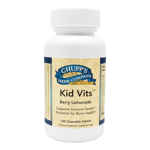 Chupp's Herb Company Kid Vits berry lemonade chewable tablets for children's immune and bone health, 120 count