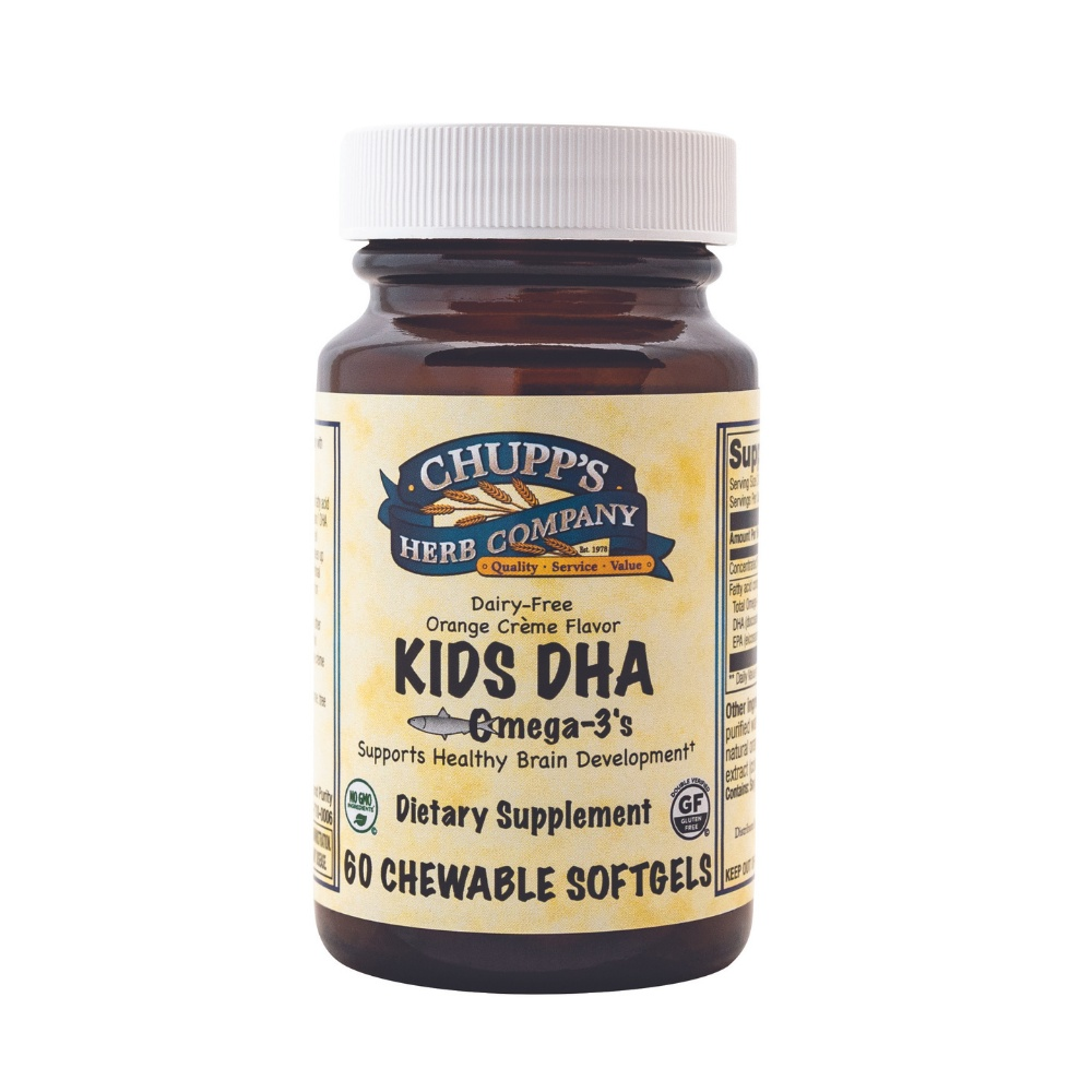 Kids DHA Omega-3s chewable softgels for brain development, nutrient-rich, allergen-free.