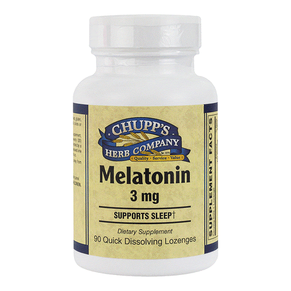 Chupp's Herb Company Melatonin 3 mg quick dissolving lozenges for restful sleep supplement bottle