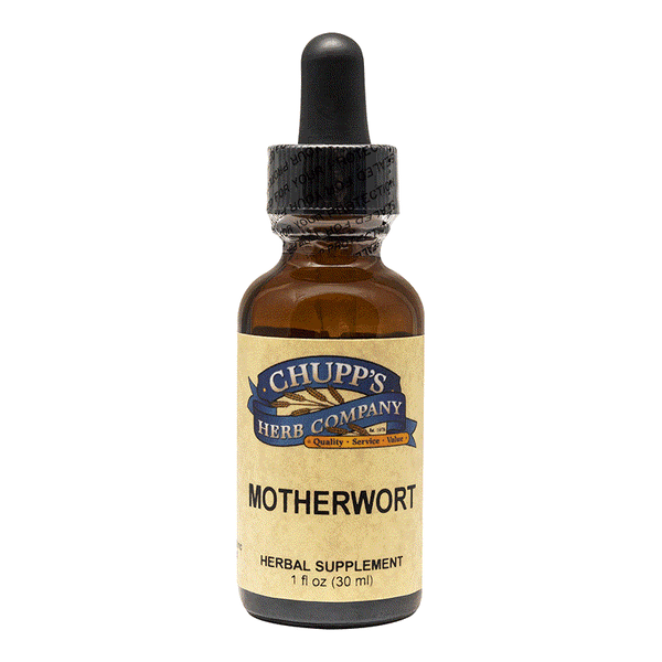 Organic Motherwort herbal supplement bottle supporting nervous heart health with 333 mg per serving and dropper applicator