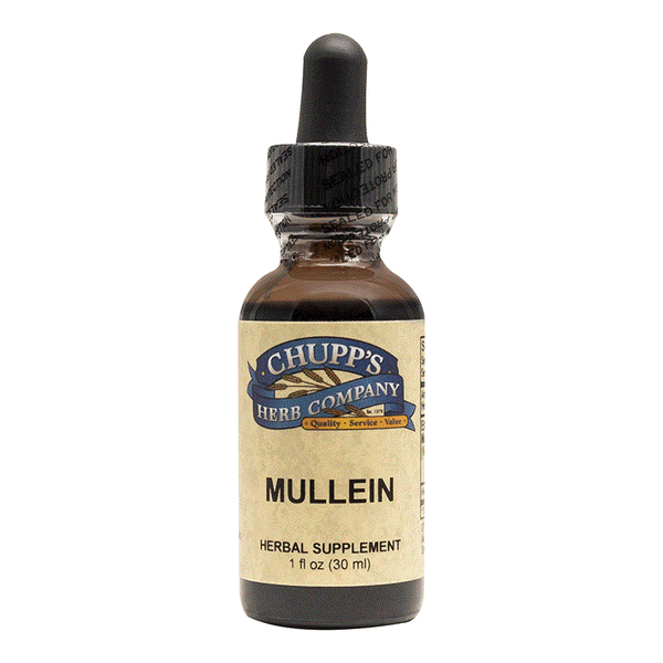 Mullein herbal supplement liquid dropper bottle supporting clear breathing, ethically wild harvested, 333 mg per serving