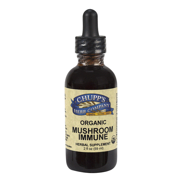 Organic Mushroom Immune Liquid herbal supplement bottle with 13 mushroom blend for immune support