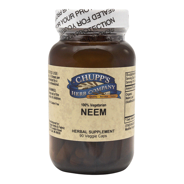 Chupp's Herb Company Organic Neem Leaf 500mg 90 Vegetarian Capsules gluten-free herbal supplement