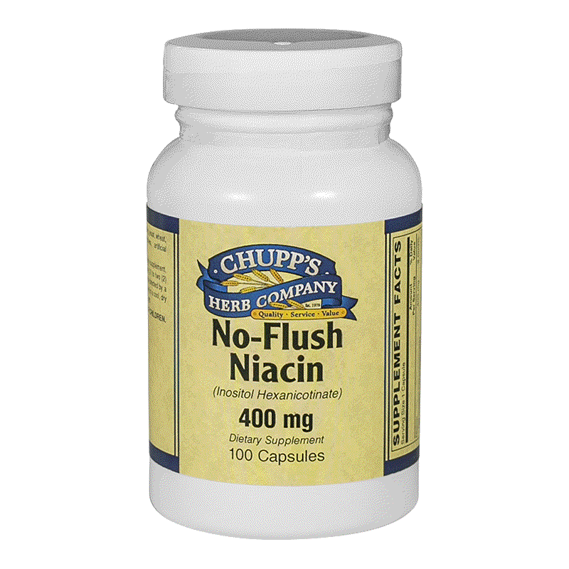 No-Flush Niacin dietary supplement bottle with 400 mg niacin for heart health and cholesterol support