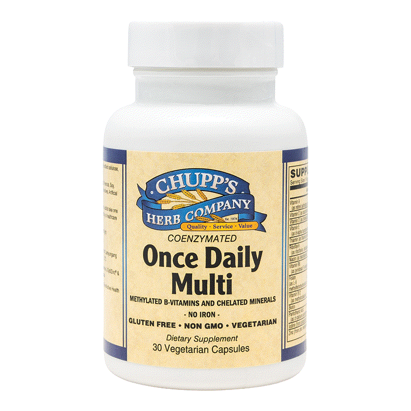 Chupp's Herb Company Once Daily Multi methylated B vitamins supplement with immune and energy support, allergen-free, gluten-free, non-GMO vegetarian capsules