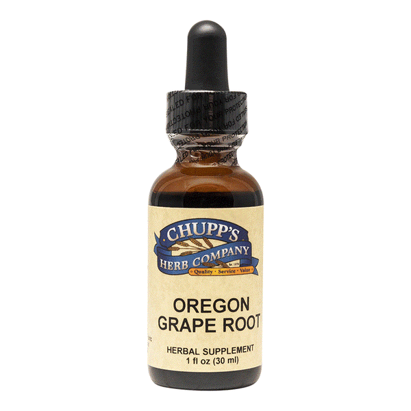 Oregon Grape Root herbal supplement bottle with dropper for liver support and plant-based extract