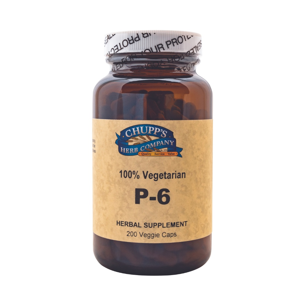 P-6 herbal supplement, 100% vegetarian, organic ingredients, pregnancy support.