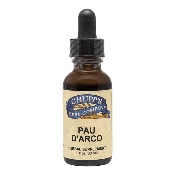 Pau D'Arco Liquid herbal supplement in dropper bottle for immune support and skin health