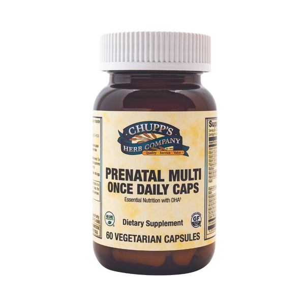 Prenatal Multi Once Daily Caps bottle, dietary supplement for comprehensive nutritional support.