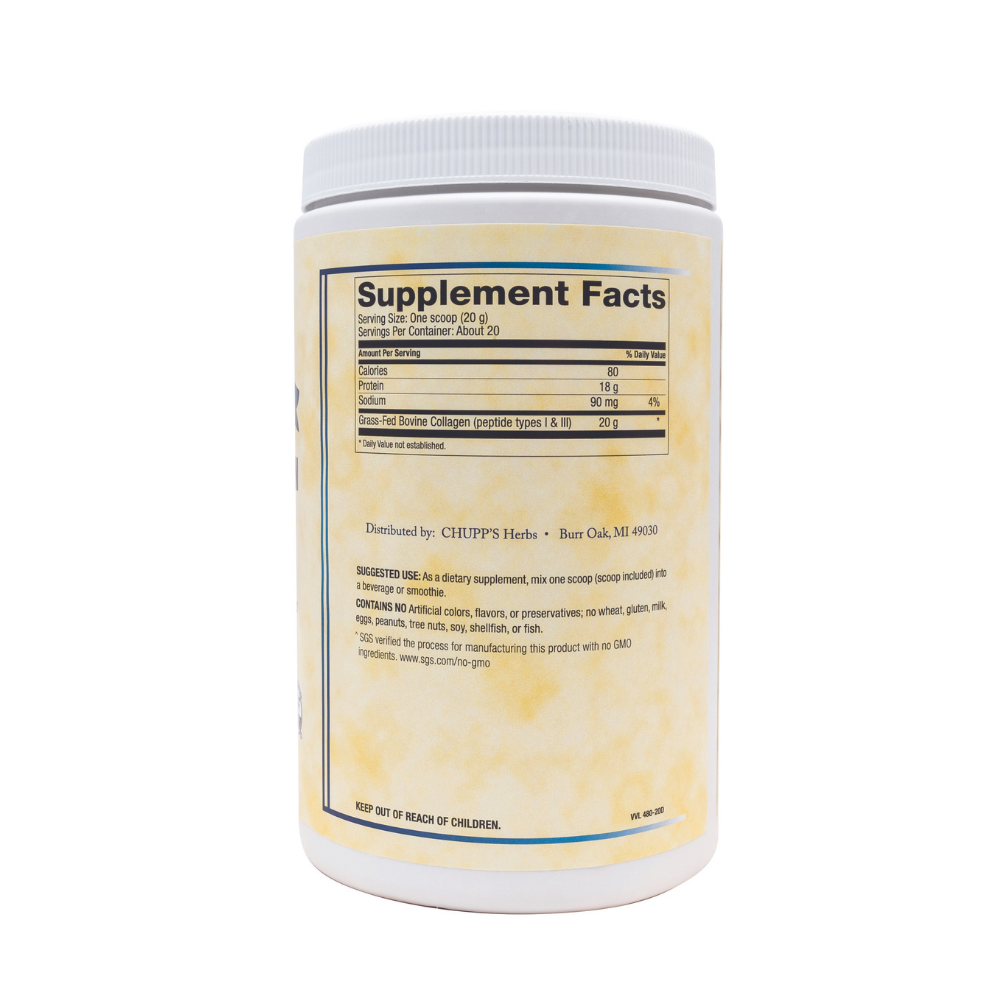 Chupp's Herb Company Pure Collagen Peptides grass-fed, pasture raised, unflavored, 14.1 oz (400 g) front label
