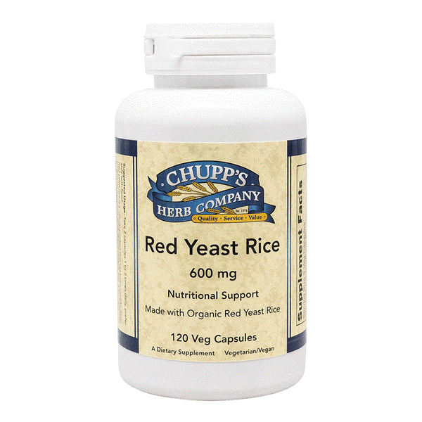 Chupp's Herb Company Red Yeast Rice 600mg vegan capsules for cholesterol support, 120 count bottle