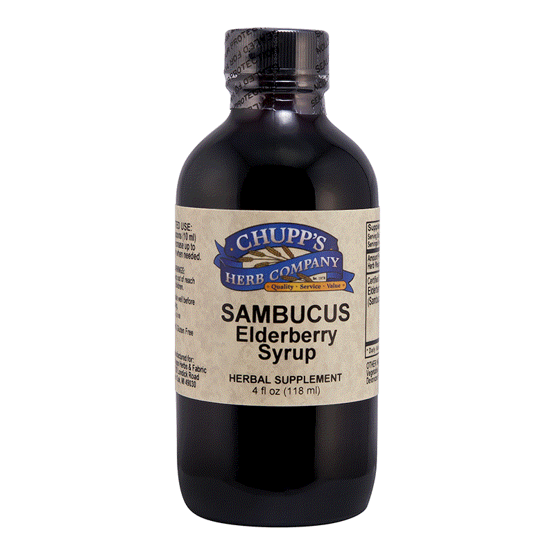 Sambucus Elderberry Syrup organic gluten-free herbal supplement in 4 oz bottle with 6400 mg per serving