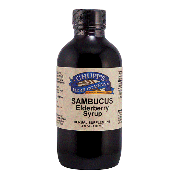 Sambucus Elderberry Syrup organic gluten-free herbal supplement in 4 oz bottle with 6400 mg per serving