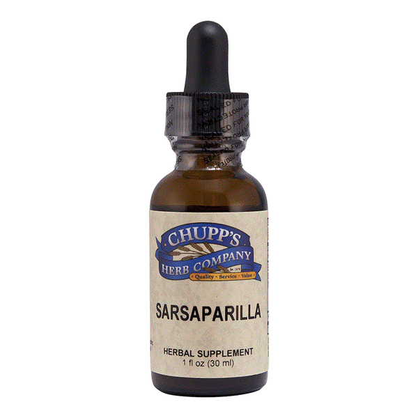Bottle of Chupp's Sarsaparilla herbal supplement for blood purification and anti-inflammatory support
