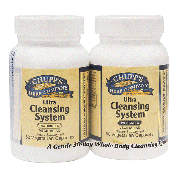Chupp's Herb Company Ultra Cleansing System AM and PM vegetarian capsules 30-day whole body detox supplement