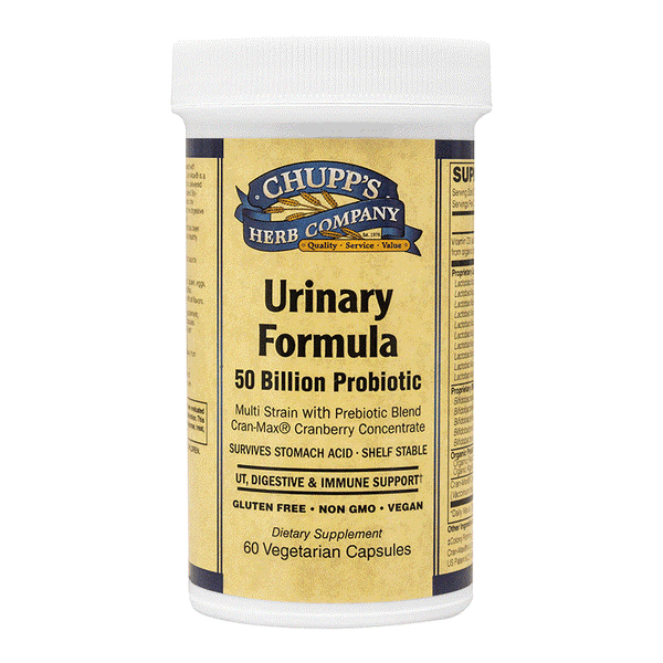 Urinary Formula Probiotic bottle with 50 billion CFU, prebiotics, cranberry, gluten-free, non-GMO, supporting urinary and vaginal health