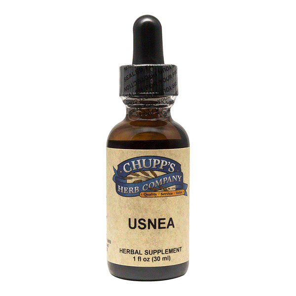 Bottle of Chupp's Herb Company Wild Harvested Usnea herbal supplement with dropper cap