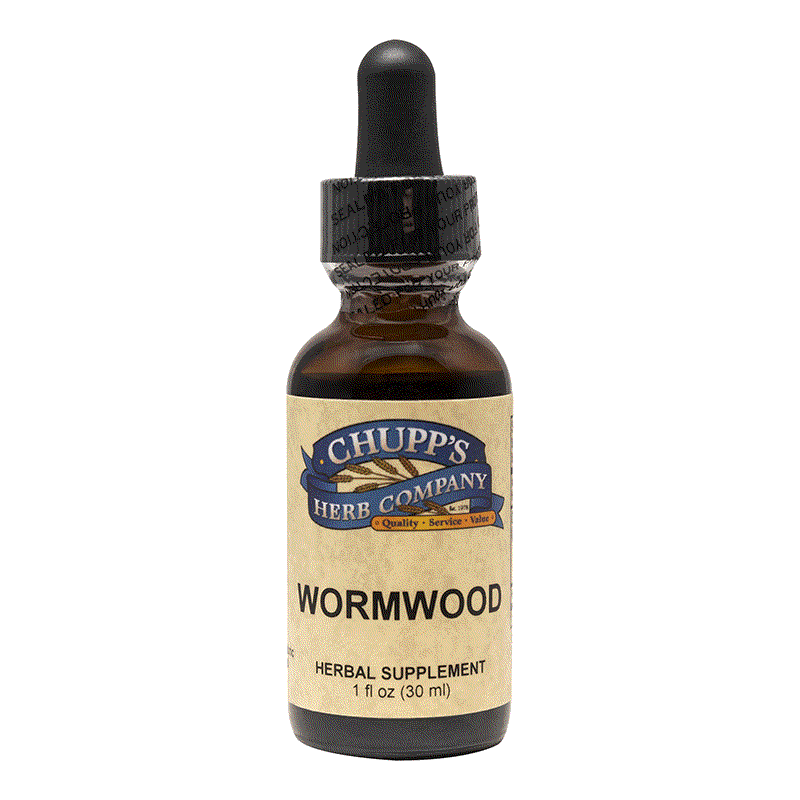 Bottle of Chupp's Herb Company Wormwood organic herbal supplement for digestion and liver health