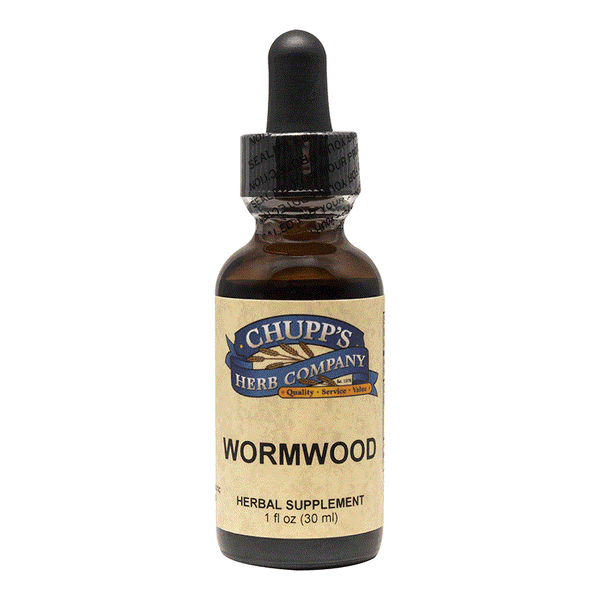 Bottle of Chupp's Herb Company Wormwood organic herbal supplement for digestion and liver health